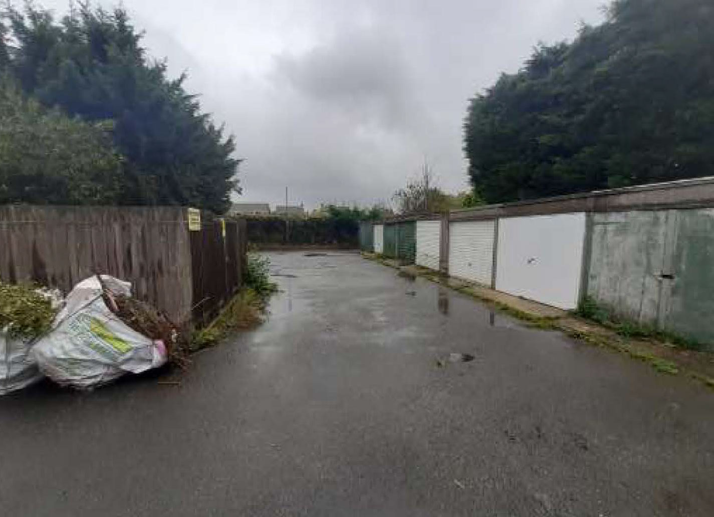 North-eastern garage site looking north with substation on left